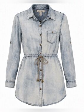 LIFE IN PROGRESS long denim shirt with tie - medium